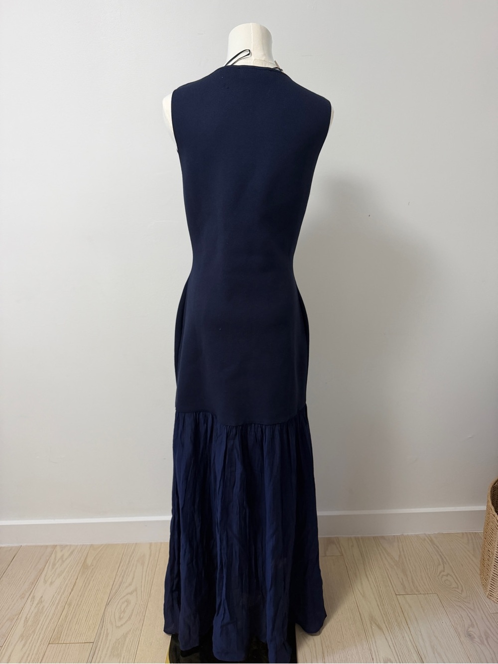 Zara NWT Navy Blue Sleeveless Maxi Dress with Pleated Skirt – Size Large - Picture 2 of 5